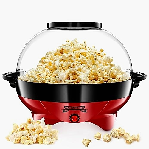 Gadgy Machine à Pop-corn - Appareil Air Chaud Rapide Sans Huile, San-Graisse, Appareils Pop Corn Maker avec Tasse Mesurer et Couvercle Supérieur Amovible, Revêtement Rouge-Noir
