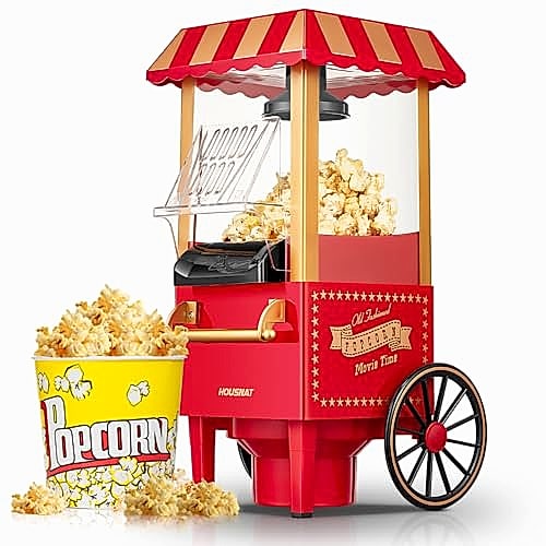 HOUSNAT Machine à Pop Corn, Machine à Pop-corn Rétro Mise à Jour, Air Chaud 1200W pour la Maison, Saine et sans Calorie, Fonctionnement à un Bouton et Facile à Nettoyer, Soirée Cinéma et Noël