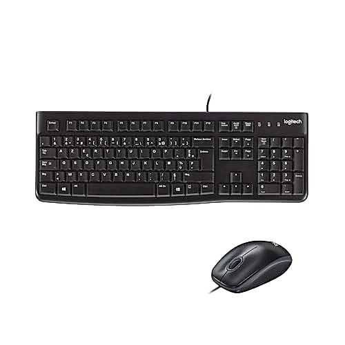 Logitech MK120 Combo Clavier et Souris Optique Filaire pour Windows, Taille Standard, Plug-and-Play USB, Compatible avec PC, Ordinateur Portable, Français AZERTY - Noir
