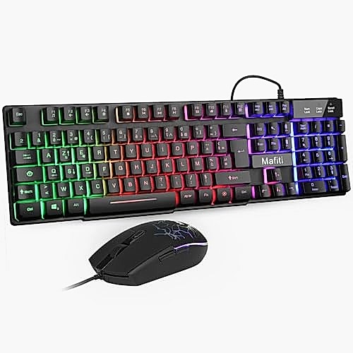 Mafiti Combo Ensemble Clavier et Souris USB Rétroéclairé RGB pour Bureau de Domicile/Travail (Noir)