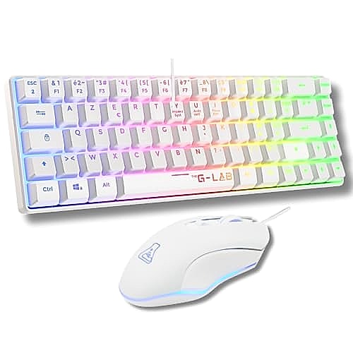 The G-Lab - Combo Hydrogen - Pack Clavier Souris Gamer, Clavier Gamer 60% Filaire, Rétroéclairage RGB, azerty, Format Compact + Souris Gaming RGB, 6 Boutons, 6200 DPI - PC/PS4/PS5 – Blanc