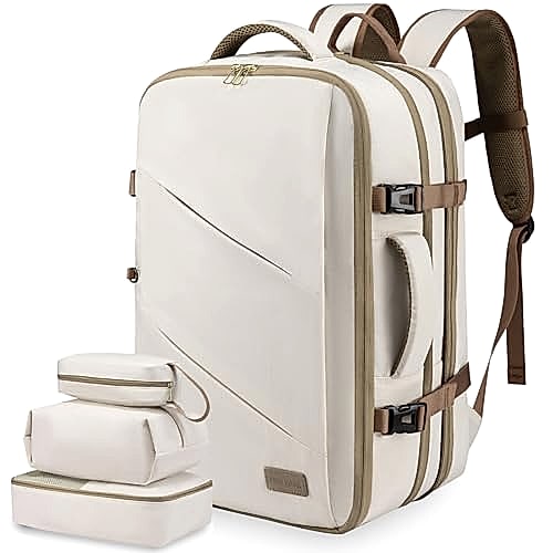 LOVEVOOK Sac à Dos Voyage Cabine Avion 40L Antivol pour Ordinateur Portable 17 Pouces - Bagage à Main Imperméable Homme Femme - Beige Kaki