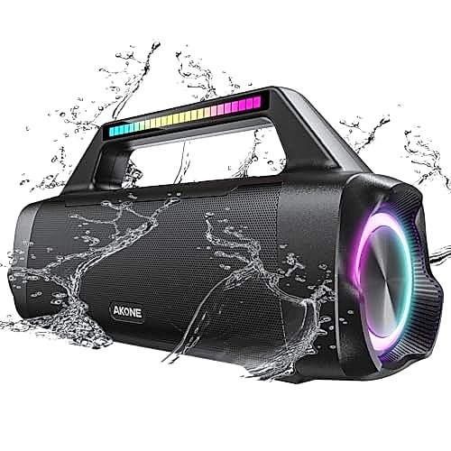 AKONE Enceinte Bluetooth Puissante, 80W Haut Parleur Bluetooth Basses Renforcées avec lumière