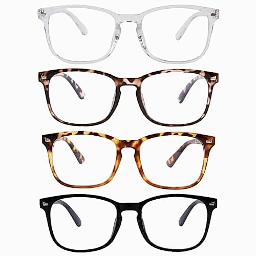 Lot de 4 Paires Lunettes Anti Lumiere Bleue Femme et Homme, Protection UV400 Lunettes D'ordinateur Lunettes Anti-fatigue Oculaire Confortable et Élégant Simples Transparent Noir Écaille Léopard