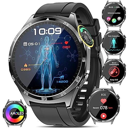 Montre connectée glycémie ECG/HRV/Acide urique/IMC Ronde