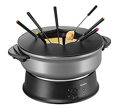Tefal Wok + Appareil À Fondue, Couvercle Verre, Thermostat Réglable, Cuve Antiadhésive, Caquelon Aluminium, 8 Fourchettes Incluses WK302013