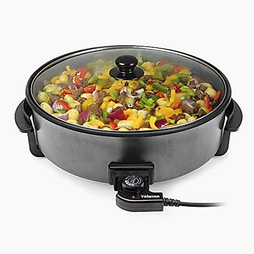 Tristar Poêle multifonctionnelle - 7,5 l, 40 cm de diamètre, thermostat réglable, revêtement antiadhésif, 1500 watts, PZ-9145 || longueur de câble 1 m
